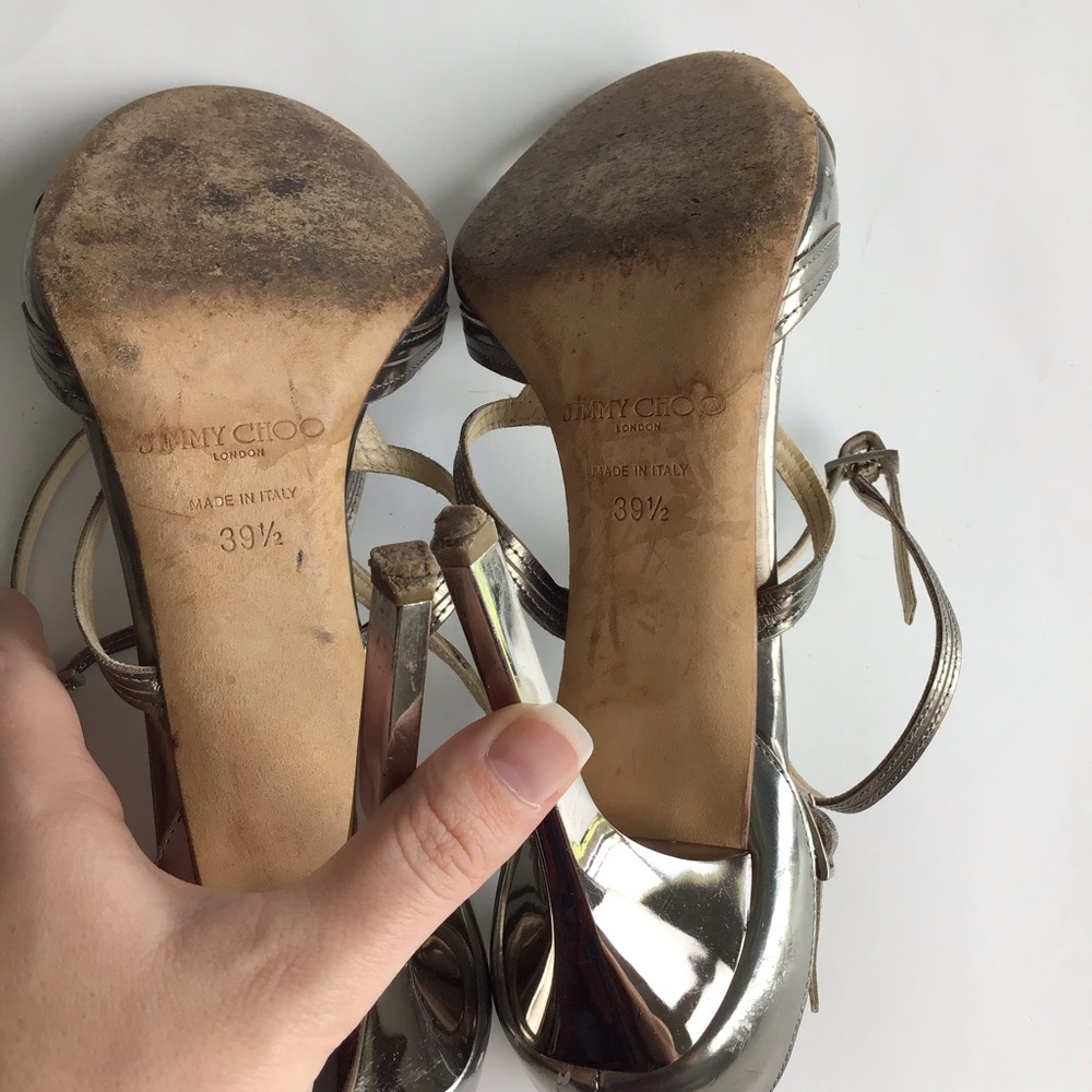 Jimmy Choo Heels 39.5 Silver Mirror Strappy Cage - Picture 7 of 12